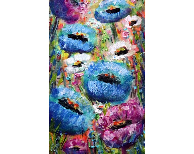 Wildflowers Original Oil Painting Red Poppies Colorful Minnesota Flowers Meadows