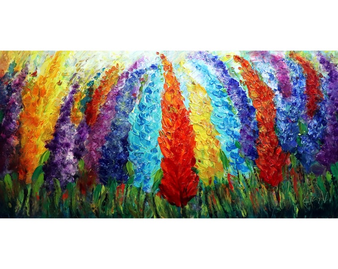 In Harmony Windy Flowers Original Handmade Beautiful Colorful OIL Painting for Every Home Decor Style