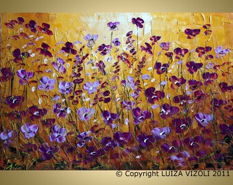 Original Modern Abstract Palette Knife Painting WILD FLOWERS by Luiza Vizoli
