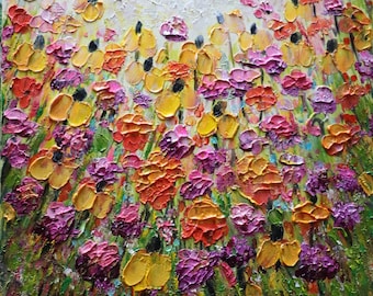 Minnesota Wildflowers Original Oil Painting Palette Knife Artwork