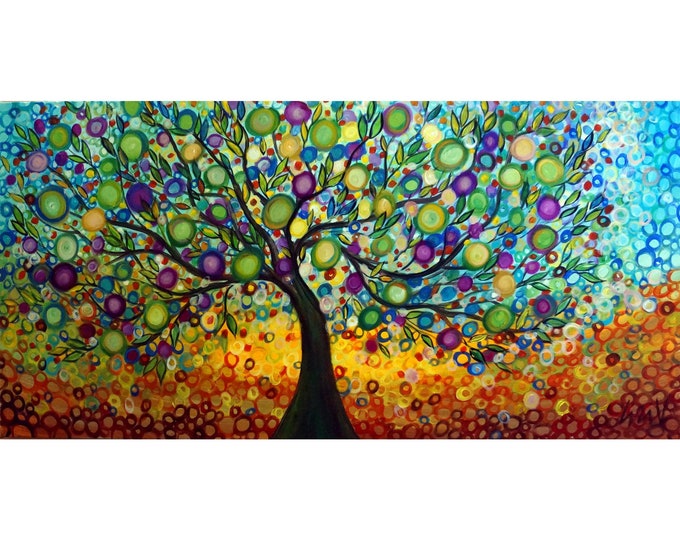 Olive Tree Artwork, Modern Abstract Painting, Colorful Circles, Zen Meditation Wall Decor, Original Acrylic Art for Home Office Spa Retreat