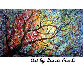 Seasons of Joy 60x36 EXTRA LARGE  Tree Painting Ready to Ship Sunset Landscape Art by Luiza Vizoli