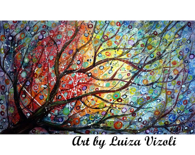 Seasons of Joy 60x36 EXTRA LARGE  Tree Painting Ready to Ship Sunset Landscape Art by Luiza Vizoli