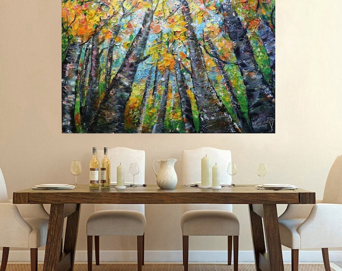 Fall Birch Trees Impasto Painting: Original Oil Landscape Art