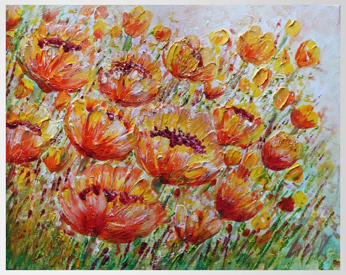 Spring Tulips Oil Painting 20x16 Original Yellow Orange Textured Floral Signed COA