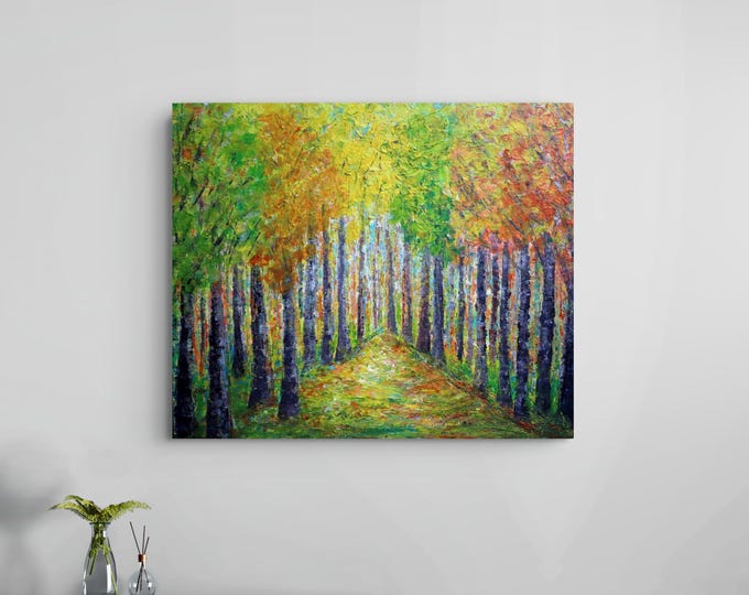 Sunlit Forest Path Original Landscape Painting 24x20 Textured Woodland Art