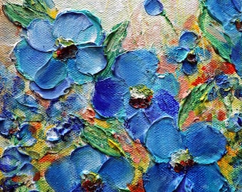 Petunias Artwork Blue Flowers Painting, Original Oil on Canvas Wall Art, Home Decor Gift for Garden Lovers