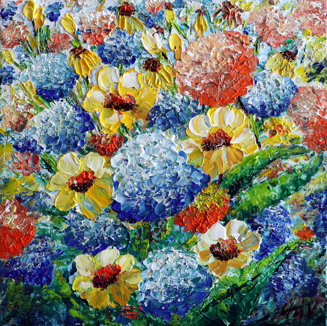 Hydrangeas Summer Flowers Garden Original Impasto Oil Painting on ...