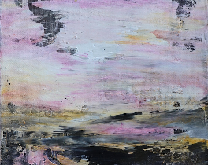 Pink Abstract Painting, Small Original Wall Art, 8x8 Contemporary Canvas