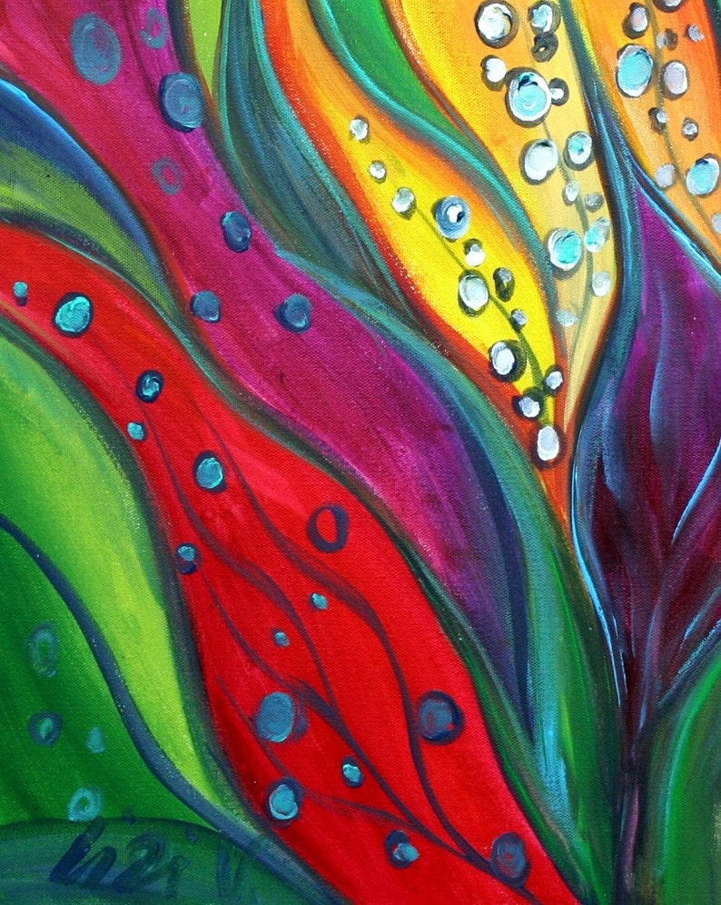 Original Modern Painting TROPICAL FLOWERS Colorful Abstract Etsy