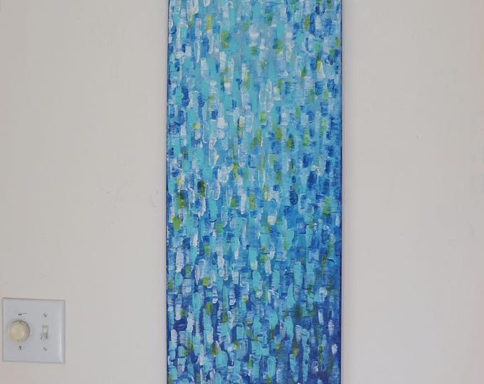 Original Water Reflection Painting 36x12, Textured Blue Coastal Wall Art