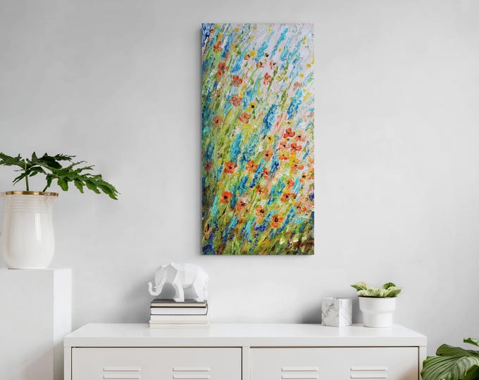 Summer Breeze Meadow 12x24 Original Wildflower Painting