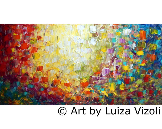 XXL Abstract Lights Oil Painting Large Canvas Minimalism Artwork by Luiza Vizoli, Art for Office