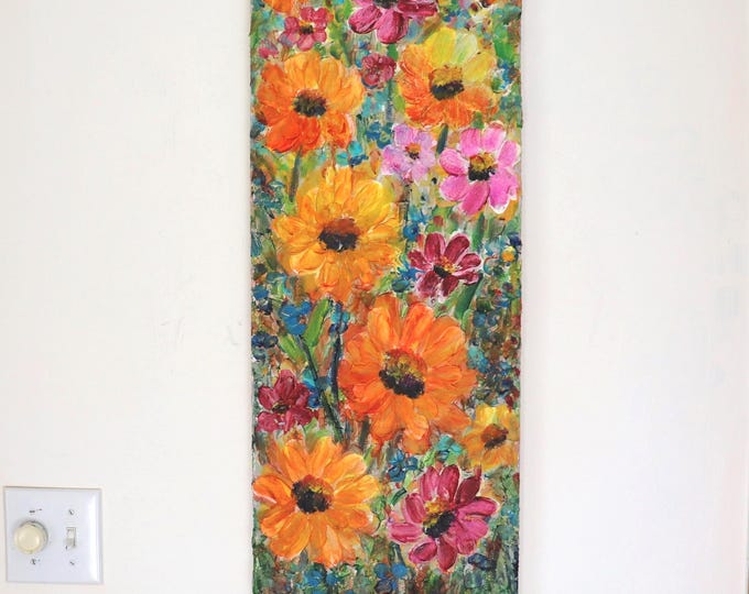 Orange Yellow Flowers, Narrow Vertical 12x36 Canvas