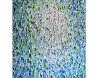 Water Drops Painting: Coastal Abstract Art, Blue Green Ocean Canvas