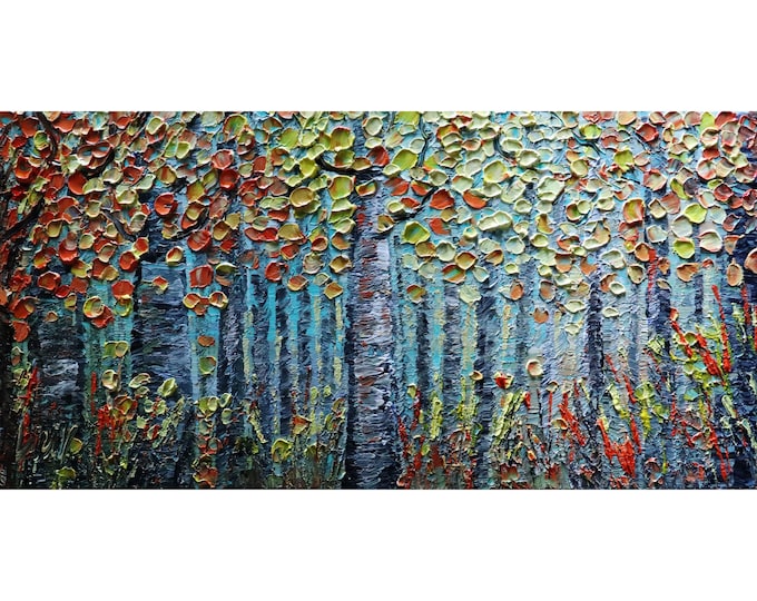 FALL SEASON Birch Trees Landscape Forest Original Oil Painting Large Canvas