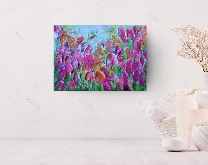 Tulips 7x5 Original Oil Painting, Pink Flowers