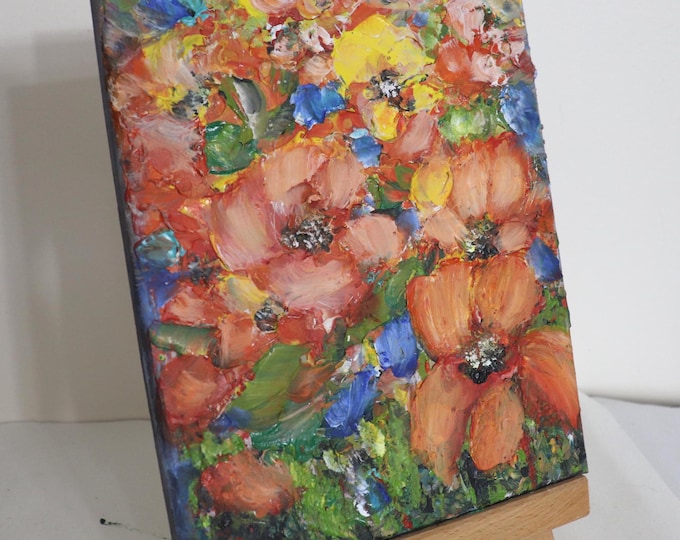 Original Fall Floral Painting, 10x8 Oil on Canvas, Colorful Autumn Flowers