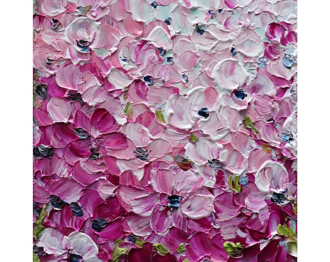 SPRING in PINK Colors Flowers Impasto Original Oil Painting on Canvas