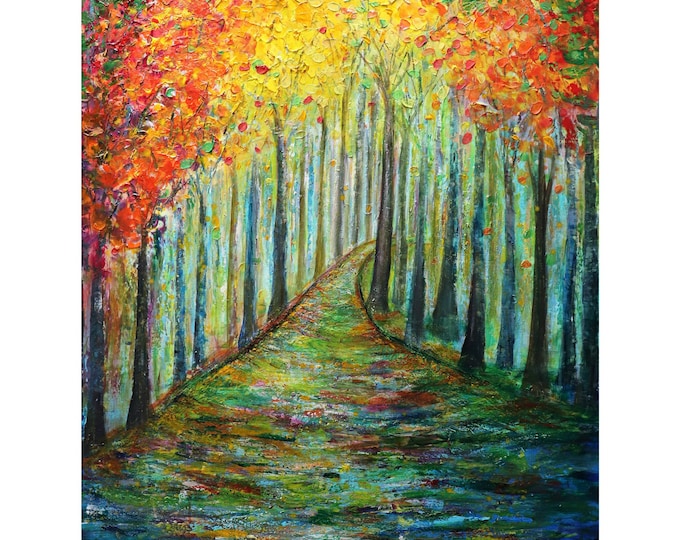 Heavy Texture Extra Large Painting SPRING, SUMMER, FALL Path in the Woods Original Oil Landscape Wall Art