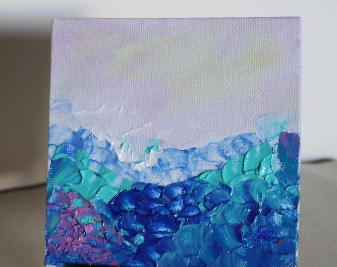 Lavender Hydrangea Blooms: 4x4 Acrylic Painting on Canvas Panel