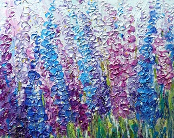 Lupine Lavender Purple Blue Pink Green Yellow WILDFLOWERS Original Oil Painting  Art by Luiza Vizoli