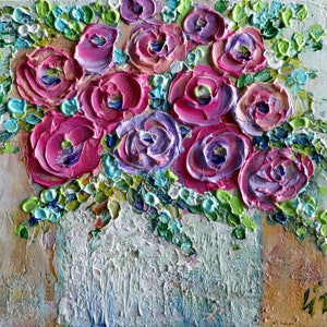 Original Ranunculus Flowers Pink Lavender Purple Fuchsia Colors Impasto Oil Canvas Art by Luiza Vizoli image 2