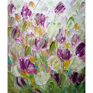 SPRING TULIPS Fresh Flowers Original Oil Painting Modern Canvas Art Luiza Vizoli