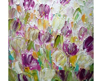 SPRING TULIPS Fresh Flowers Original Oil Painting Modern Canvas Art Luiza Vizoli