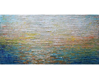 Colorful artwork, abstract water painting, contemporary art, modern coastal boho wall decor, textured canvas, summer vibe, neutral tones