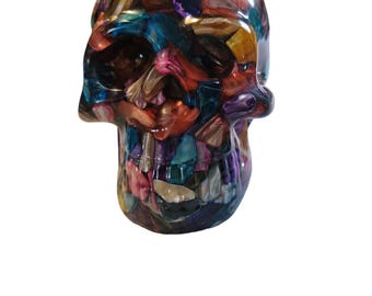 Epoxy resin skull with colored seashell fragments