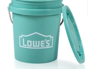 Set of 4 teal Lowes mini buckets with lids