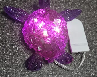 Amethyst inspired crystal shaped resin sea turtle with lights, February birthstone turtle, nightlight