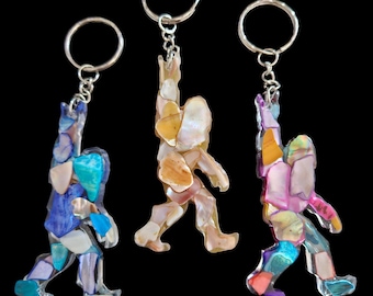 Resin and colored shell bigfoot keychain