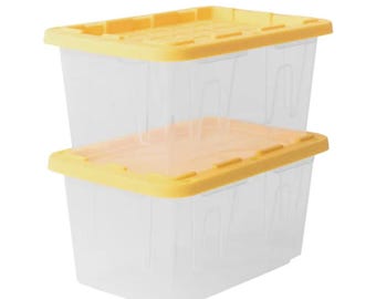 Set of 2 Lowes Mini totes clear with yellow lids