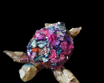 Crystal shaped resin sea turtle with colored shells