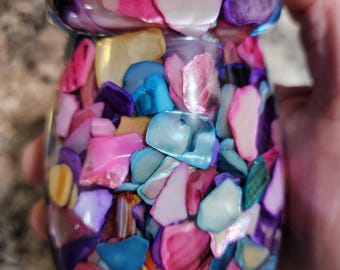 Resin and colored shell stash jar with cork lid