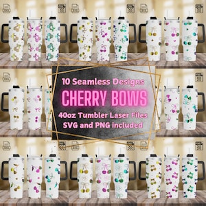 Kirsche Coquette Bögen Becher Laser gravieren SVG und PNG, Kirsche Bündel SVG, Nahtloses Design SVG für Dreh, Full Wrap für 40 Unzen Becher