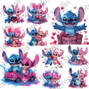 10 archivos PNG y SVG de sublimación de Stitch y Angel, clipart de Stitch y Angel, paquete de imágenes prediseñadas de Stitch, linda sublimación PNG/Svg