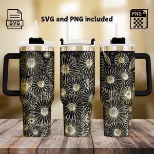 Seamless Daisies Laser Tumbler Wrap Engrave SVG and PNG, Floral Wrap Design for 40oz Tumbler, Flowers Laser Tumbler Svg Wrap, SVG For Rotary