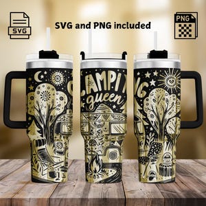 Camping Queen Tumbler Laser Engraving SVG and PNG, Outdoor Camping Wrap Design 40oz Tumbler, Laser Engraved Design SVG For Rotary, Camp bus