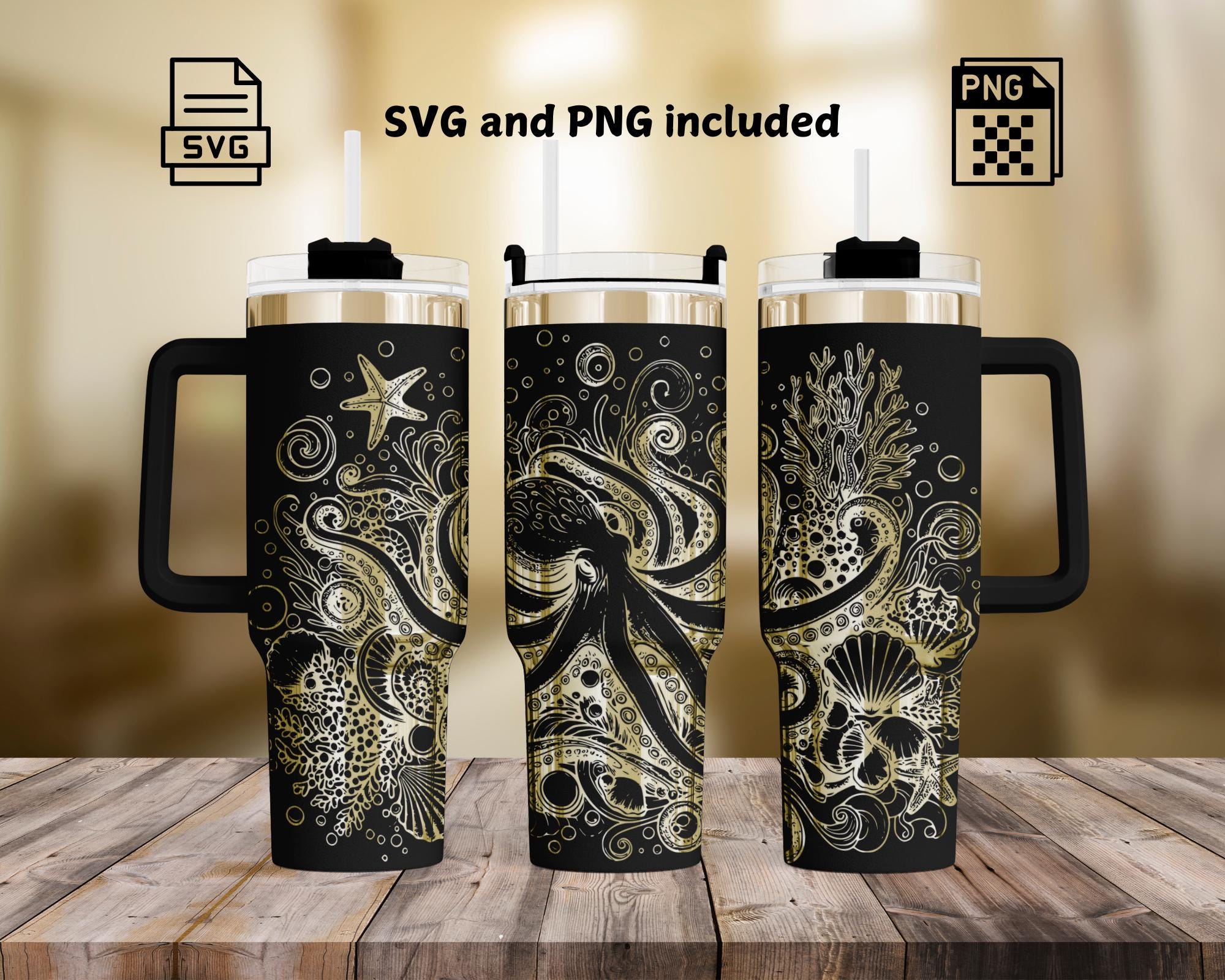 Octopus Laser Tumbler Wrap Engrave SVG/PNG, Seamless Underwater Ocean Wrap Design 40oz Tumbler, Beach Laser Tumbler Svg Wrap, SVG For Rotary