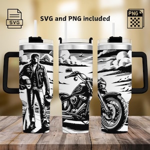 Rider and Motorcycle Tumbler Laser Engraving SVG and PNG, Rider Seamless Wrap Design 40oz Tumbler, Laser Engraved Design SVG For Rotary