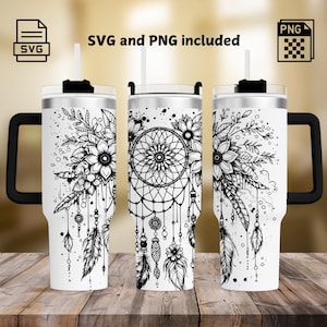 Dreamcatcher Tumbler Laser SVG and PNG, Mandala Tumbler Full Wrap Laser, Tumbler Laser File, Engraved SVG For Rotary, Mandala Floral Tumbler
