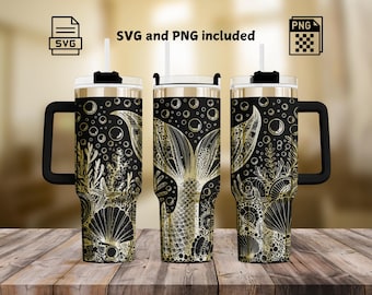 Mermaid Laser Tumbler Wrap Engrave SVG/PNG, Seamless Underwater Ocean Wrap Design 40oz Tumbler, Beach Laser Tumbler Svg Wrap, SVG For Rotary