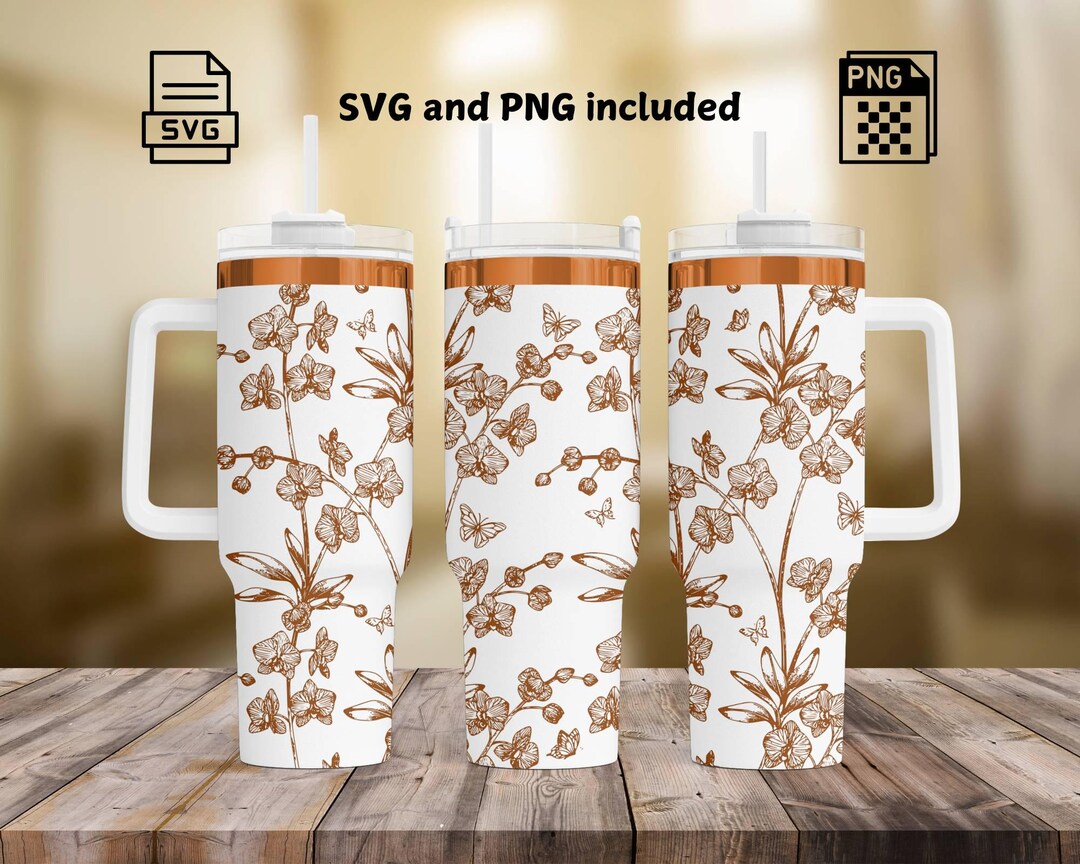 Orchid Tumbler Wrap Laser Engrave SVG and PNG, Seamless Floral Wrap ...