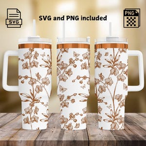Orchid Tumbler Wrap Laser Engrave SVG and PNG, Seamless Floral Wrap Design for 40oz Tumbler, Flowers Laser Tumbler Svg Wrap, SVG For Rotary
