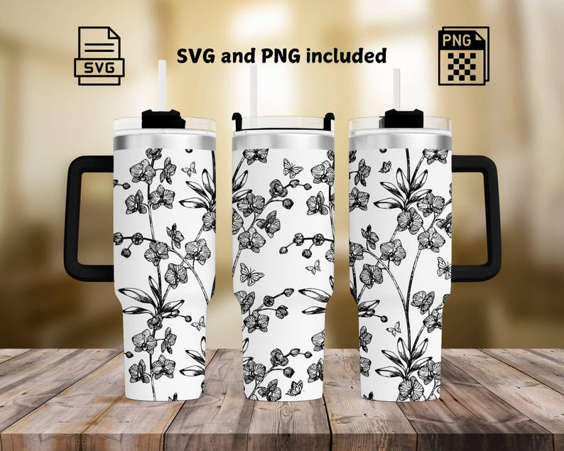 Orchid Tumbler Wrap Laser Engrave SVG and PNG, Seamless Floral Wrap ...