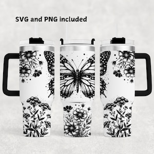 Butterfly Tumbler Laser Engrave SVG and PNG, Wildflower, Full Wrap Design for 40oz Tumbler, Digital Download, Seamless Design SVG For Rotary