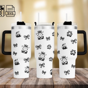 Kirsche Coquette Bow Tumbler Laser Gravur SVG und PNG, Full Wrap Design für 40 Unzen Tumbler, digitaler Download, nahtloses Design SVG für Dreh